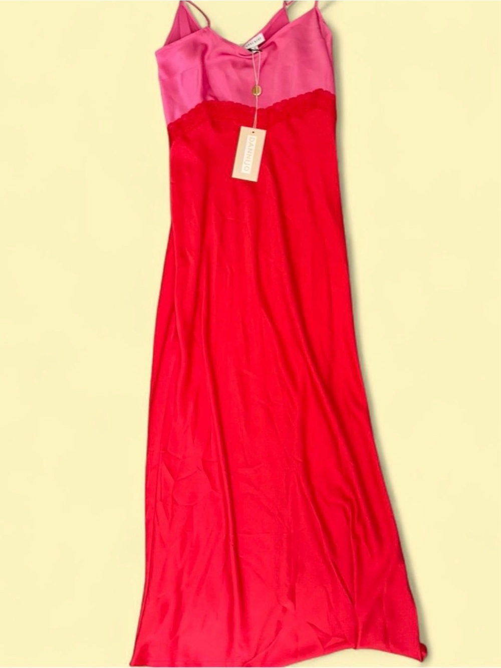 DANNIJO Two-Tone Pink & Red Satin Slip Dress